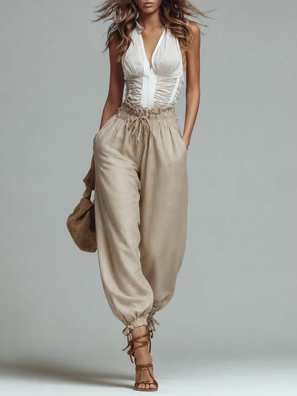 Vintage Sleeveless Pleated Top and Lantern Pants Set – Sienna Noosa