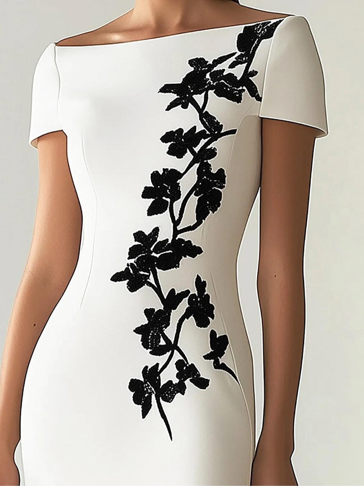 Chic Boatneck Dress with Asymmetrical Floral Print – Sienna Noosa