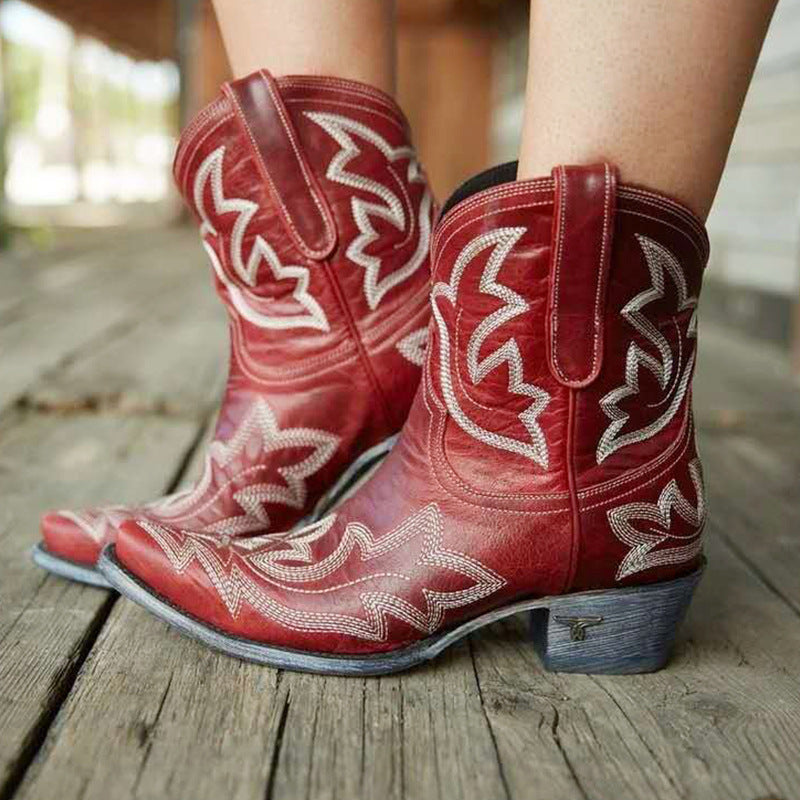 Vintage Embroidered Block Heel Short Western Boots – Sienna Noosa