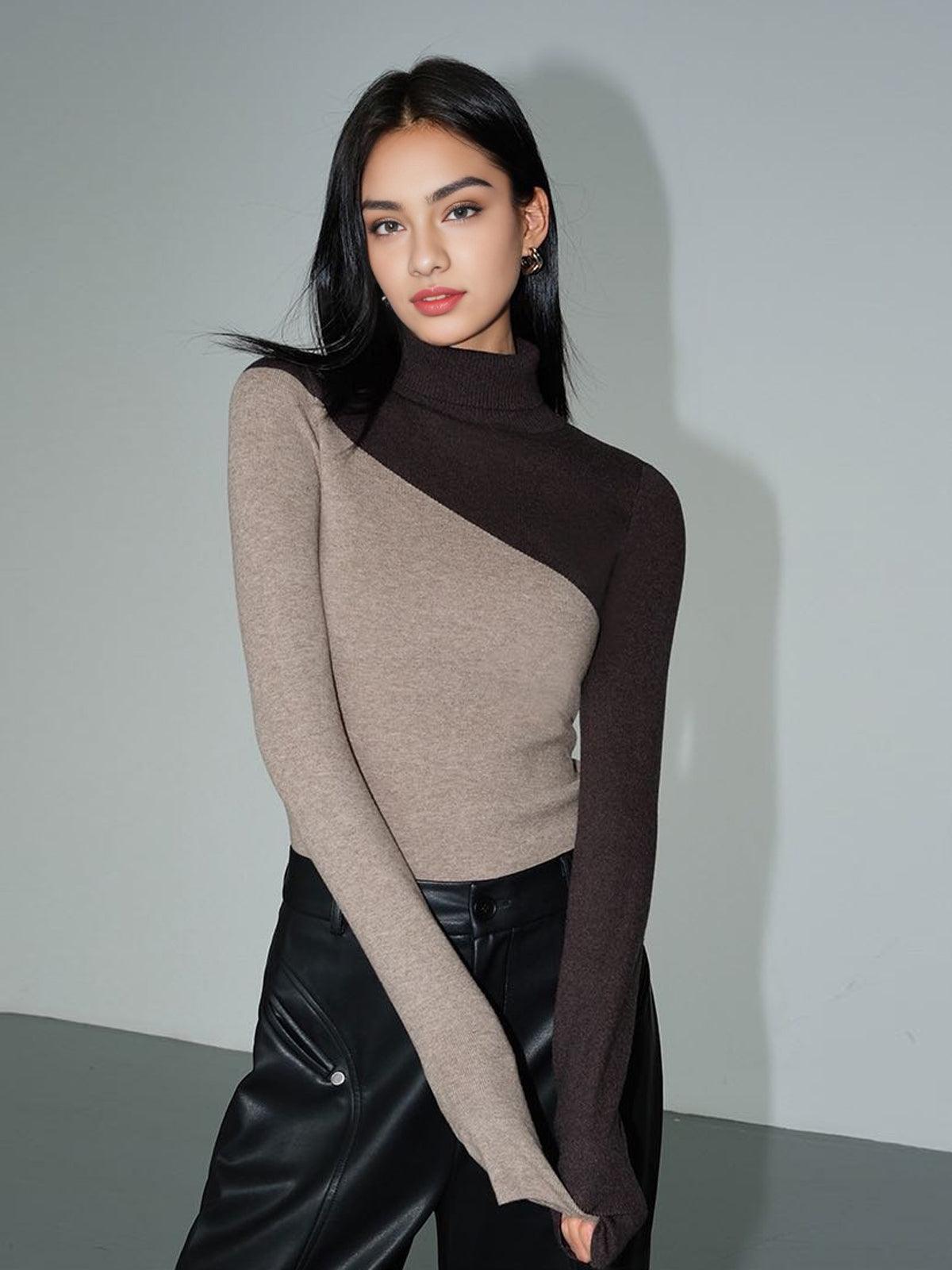 Asymmetric Patchwork Long Sleeve Mock Neck Knit Top – Sienna Noosa
