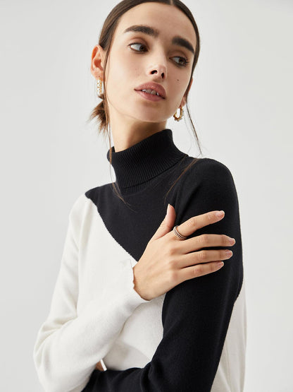 Asymmetric Patchwork Long Sleeve Mock Neck Knit Top – Sienna Noosa