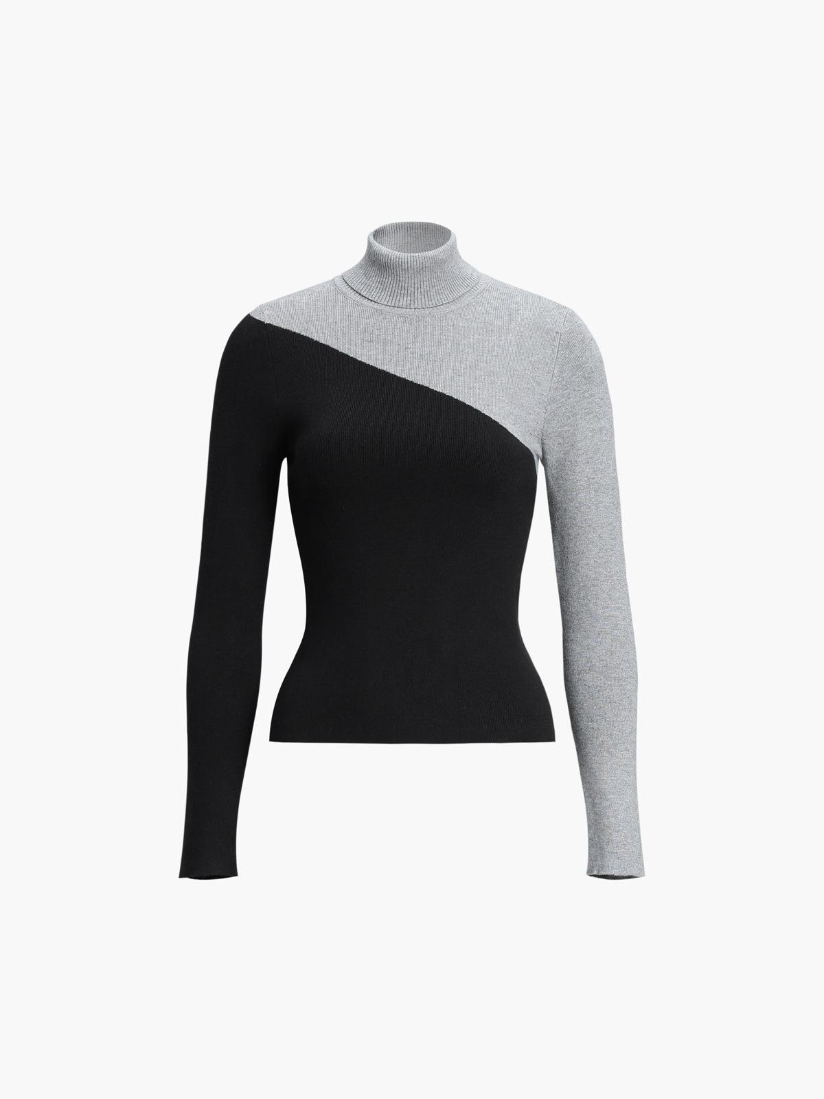 Asymmetric Patchwork Long Sleeve Mock Neck Knit Top – Sienna Noosa
