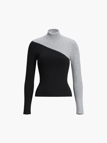 Asymmetric Patchwork Long Sleeve Mock Neck Knit Top – Sienna Noosa