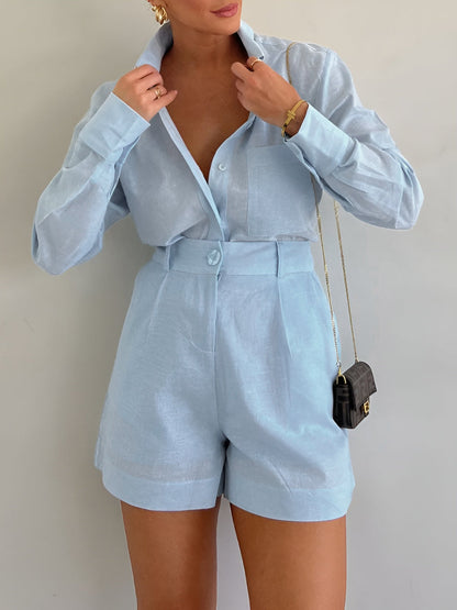 Cotton and Linen Long Sleeve Loose Shorts Set – Sienna Noosa