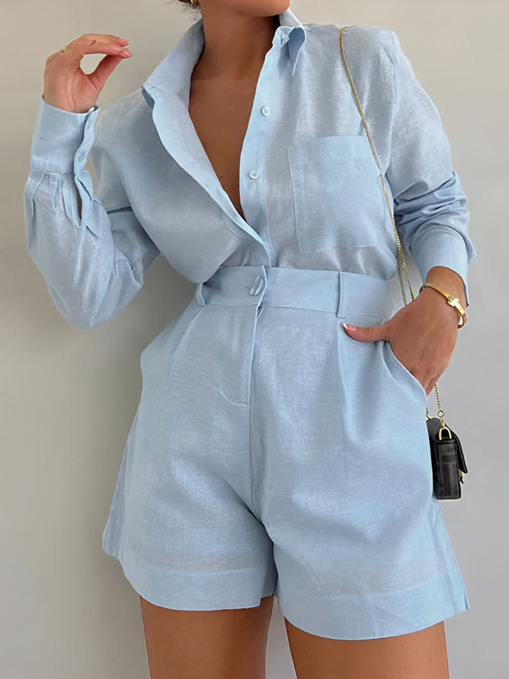 Cotton and Linen Long Sleeve Loose Shorts Set – Sienna Noosa