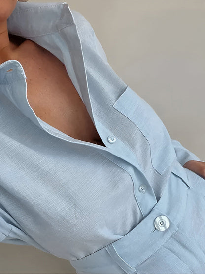 Cotton and Linen Long Sleeve Loose Shorts Set – Sienna Noosa