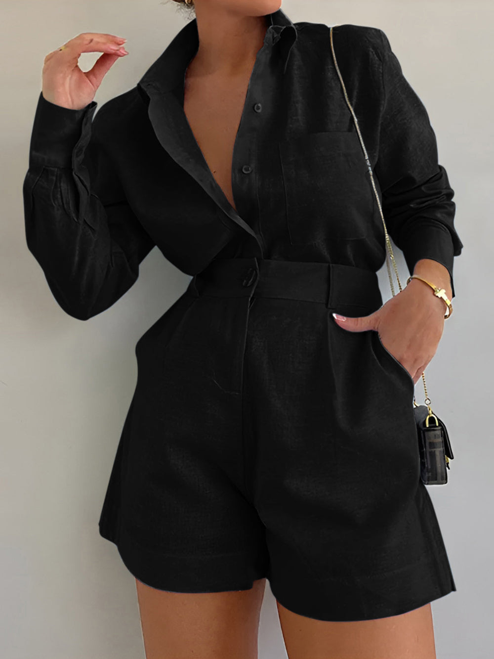 Cotton and Linen Long Sleeve Loose Shorts Set – Sienna Noosa