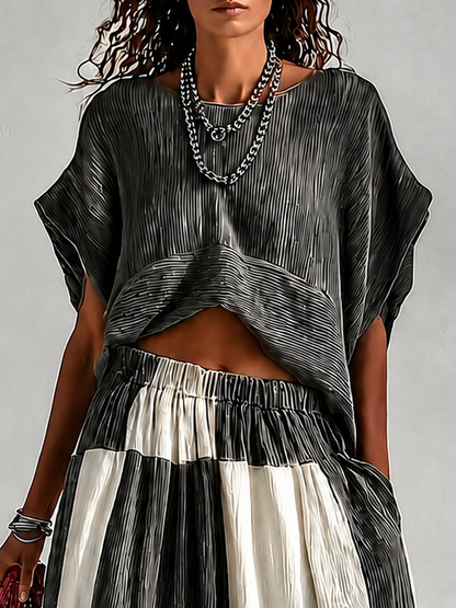 Pleated Crop Top Colour Block Wide Leg Plaid Pants Two-Piece Vacation Set – Sienna Noosa