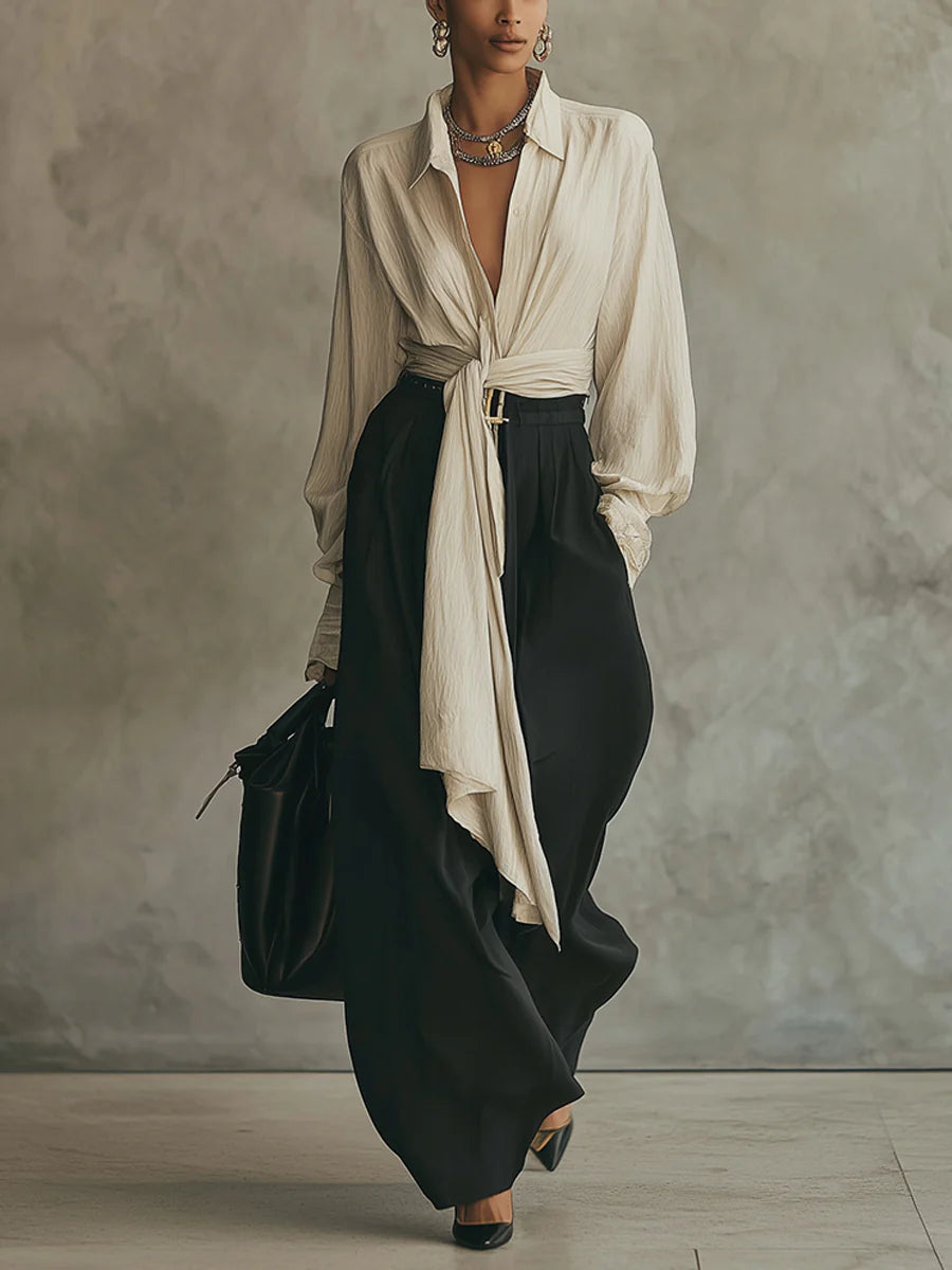 Beige Lace Up Shirt and Black Trousers Set – Sienna Noosa