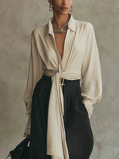 Beige Lace Up Shirt and Black Trousers Set – Sienna Noosa