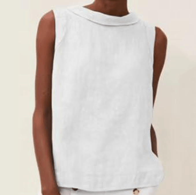 Linen Short Sleeved Blouse with A-line Round Necke38 – Sienna Noosa