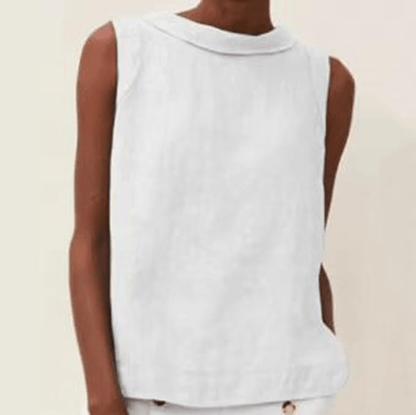 Linen Short Sleeved Blouse with A-line Round Necke38 – Sienna Noosa