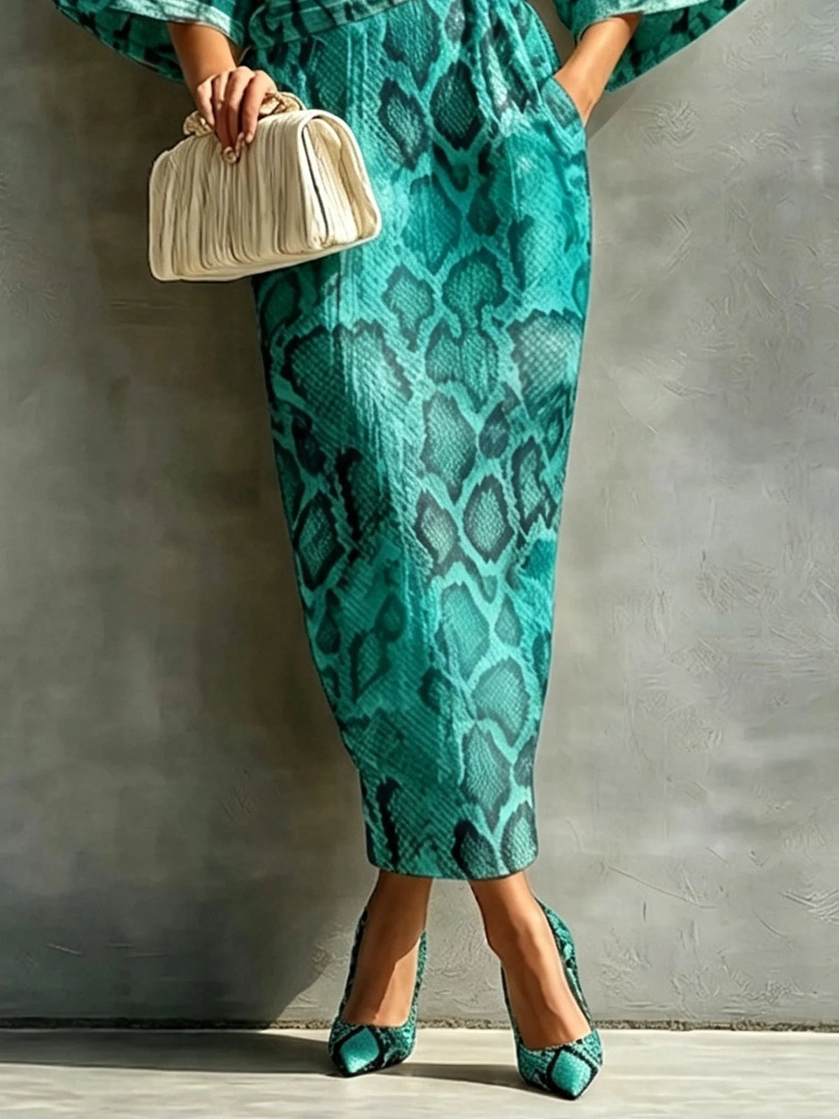 Elegant Snakeskin Printing Mock Neck Maxi Dress – Sienna Noosa