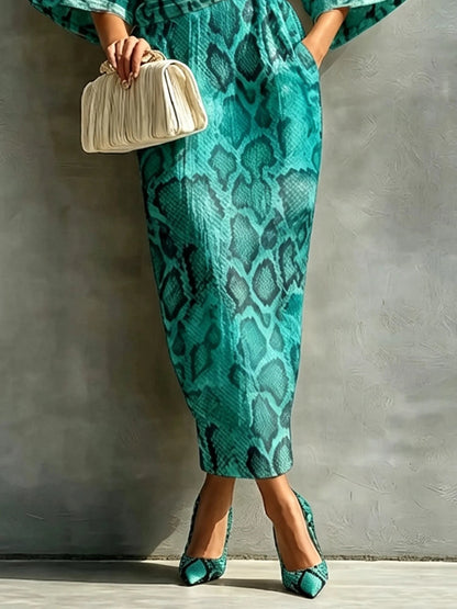 Elegant Snakeskin Printing Mock Neck Maxi Dress – Sienna Noosa