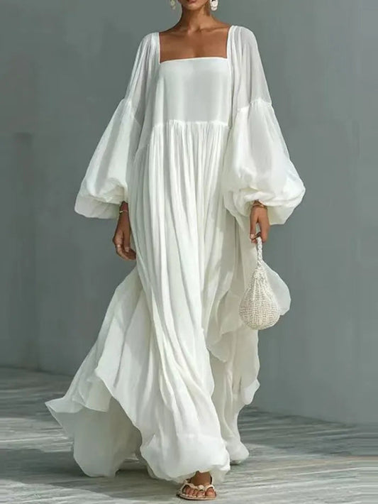 Stylish Square Neck Puff Sleeve Loose Maxi Dress – Sienna Noosa