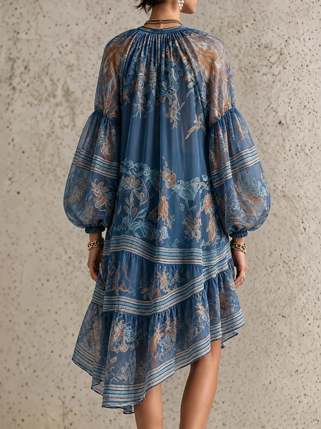 Vintage Elegant Printed Long Sleeve Loose Mini Dress – Sienna Noosa