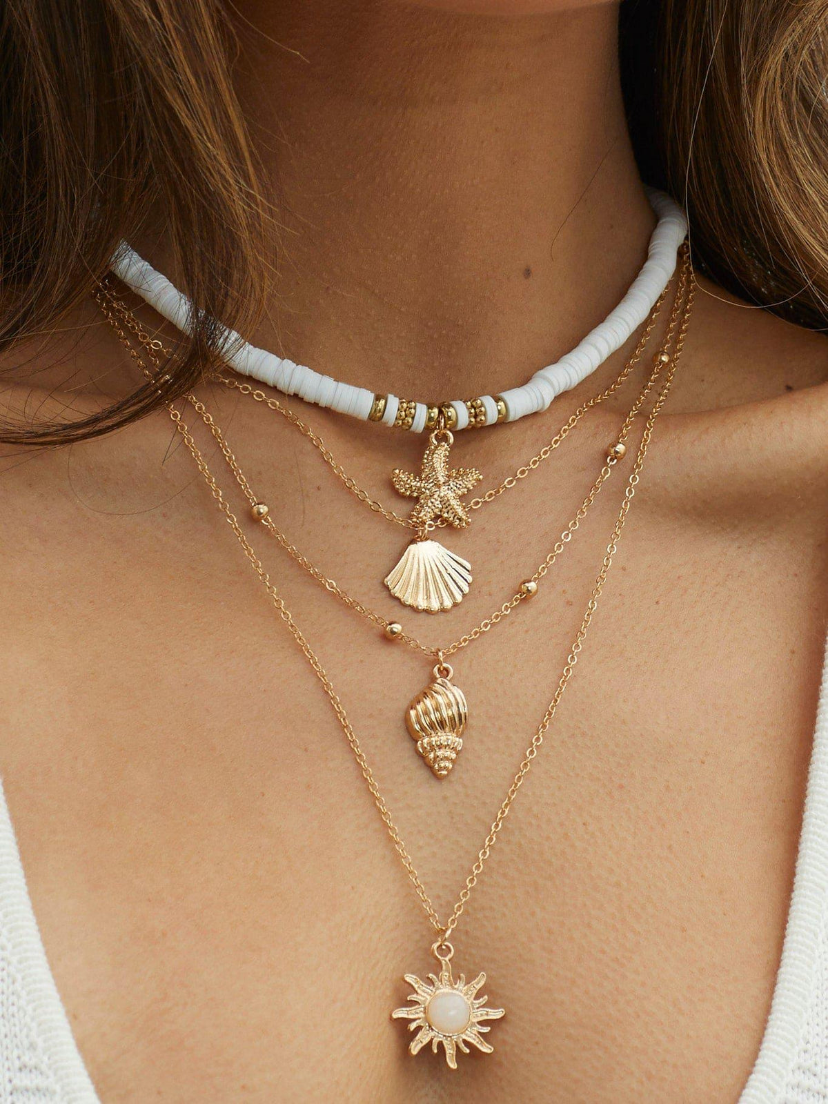 South Pacific Shell Starfish Multi-Layer Necklace Gold – Sienna Noosa