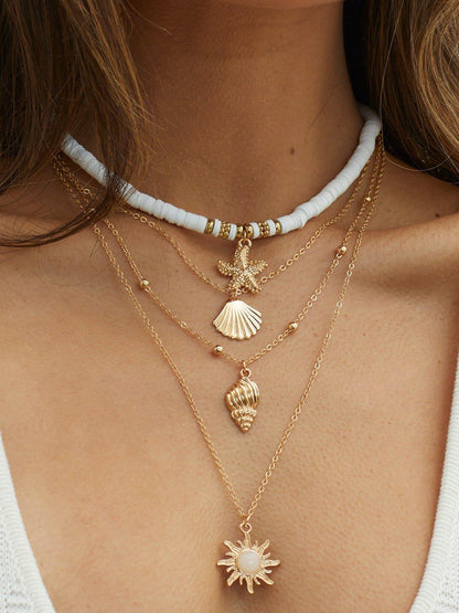 South Pacific Shell Starfish Multi-Layer Necklace Gold – Sienna Noosa