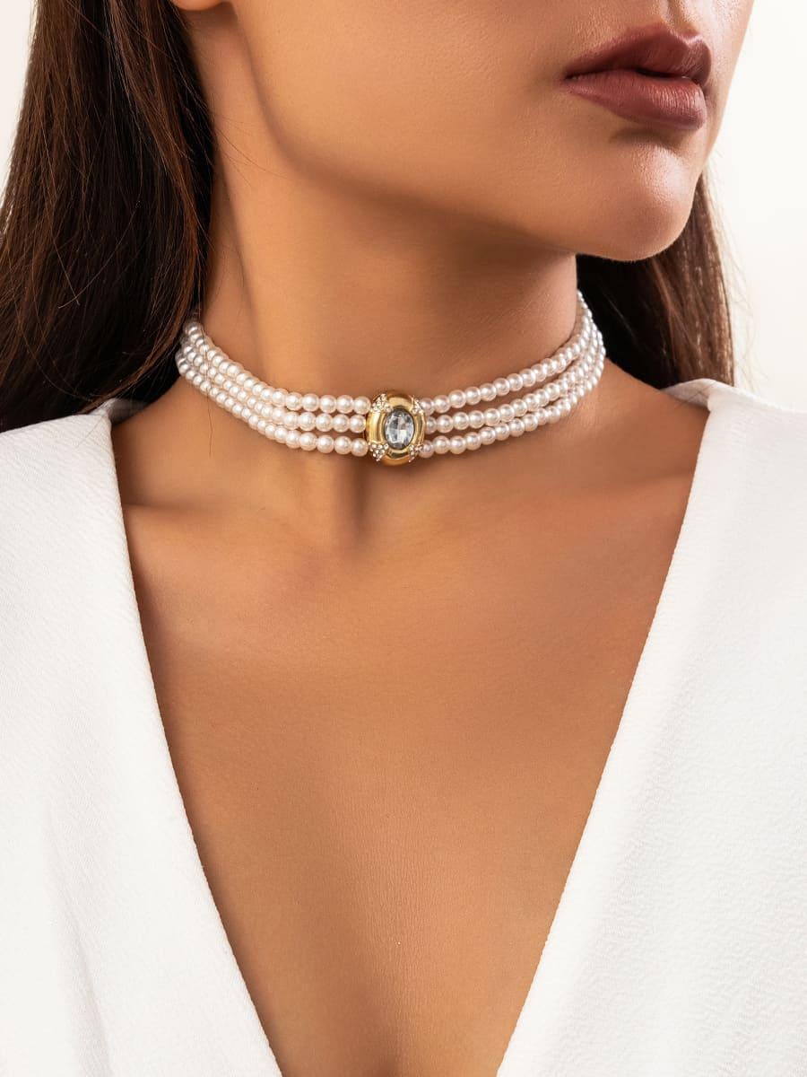 Short faux pearl and turquoise bead necklace – Sienna Noosa