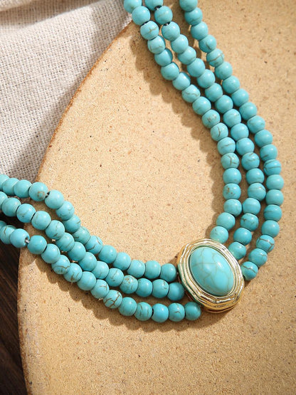 Short faux pearl and turquoise bead necklace – Sienna Noosa