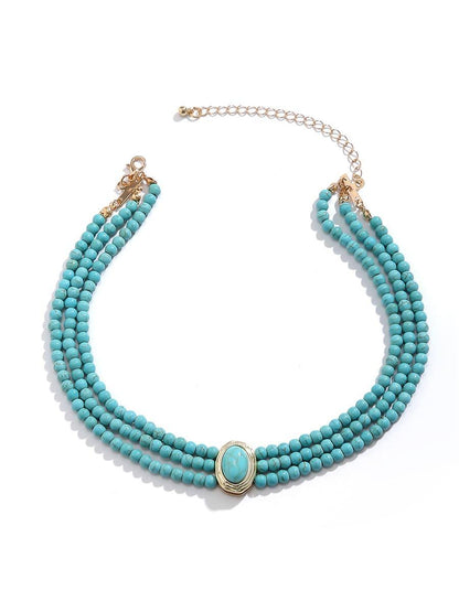 Short faux pearl and turquoise bead necklace – Sienna Noosa
