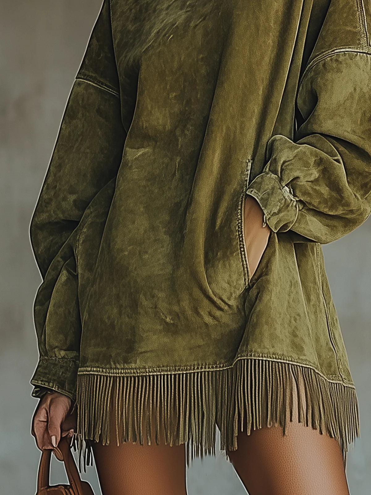 Alma Faux Suede Turtleneck Dress with Fringe Hem – Sienna Noosa