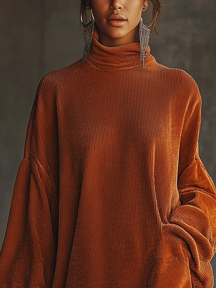 Orange Corduroy Loose Tassel Hem High Collar Dress – Sienna Noosa