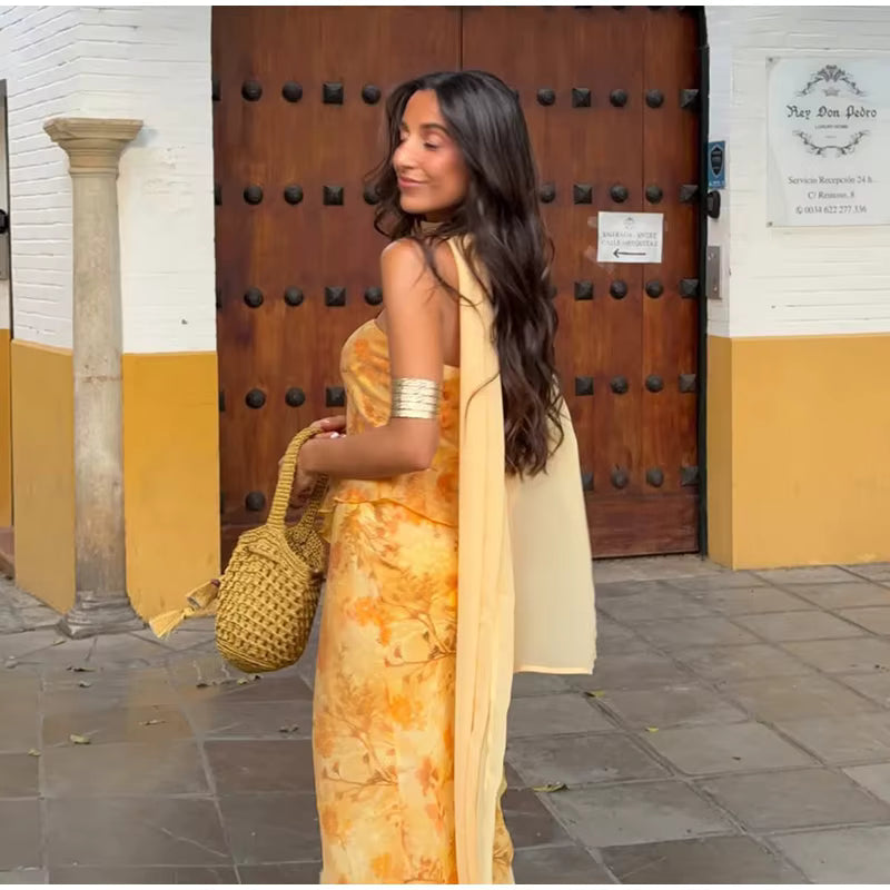 Amelia Elora Maxi Dress Floral With Neck Halter And Ruffles – Sienna Noosa