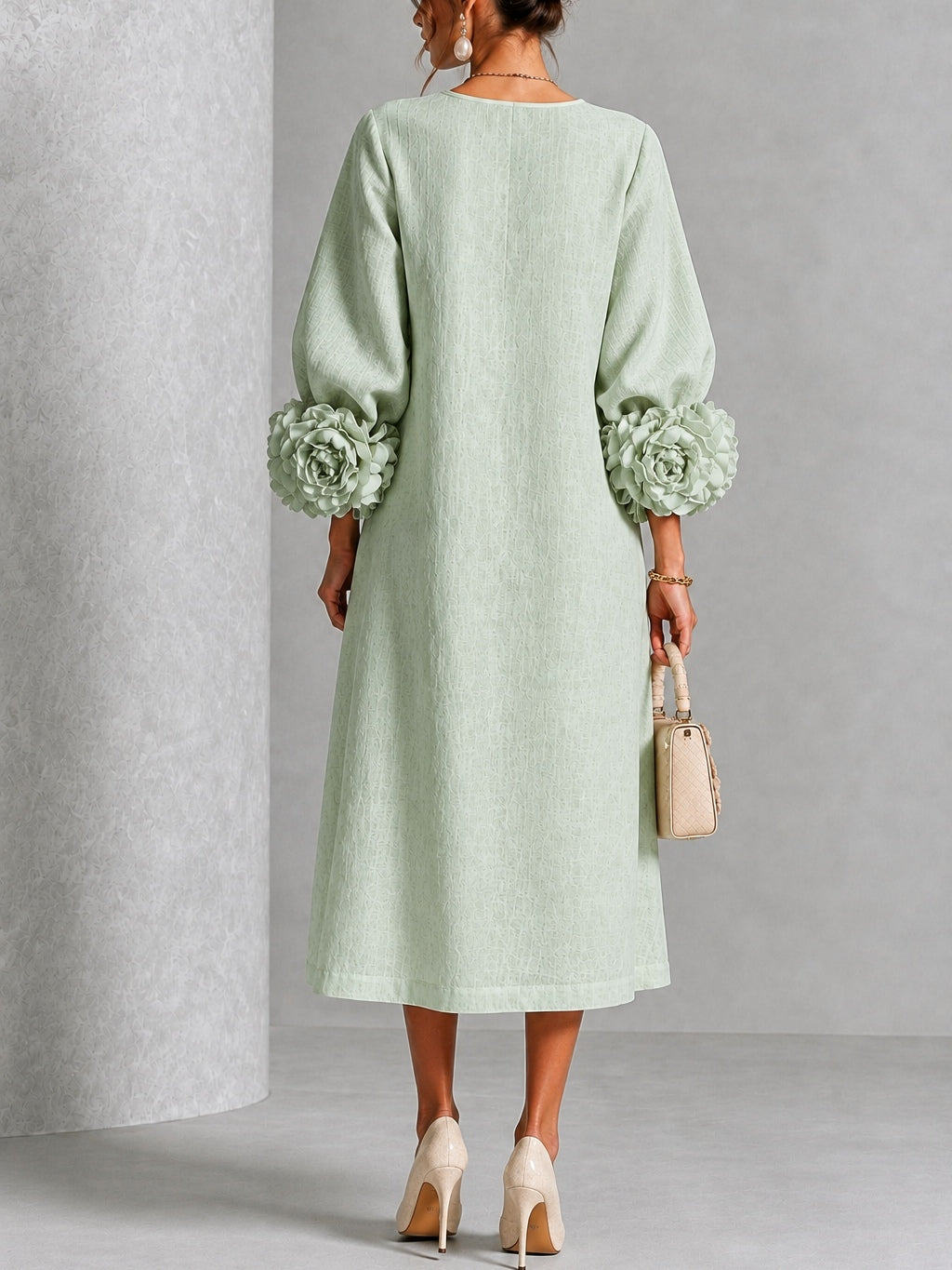 Sage Mist Floral Button Down Midi Dress with Striking Floral Cuffs – Sienna Noosa