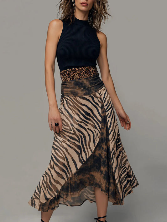 Vintage Zebra Print Patchwork Sleeveless Midi Dress – Sienna Noosa