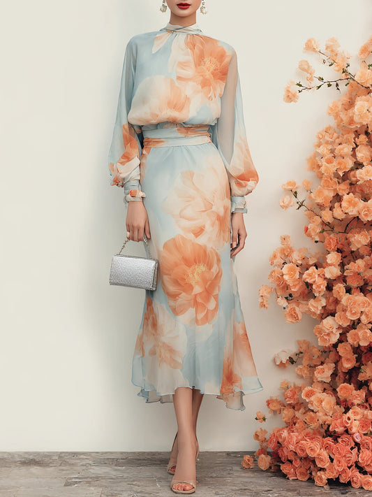 Romantic Floral Mock Neck Long Sleeve Top with Skirt Two-Piece Set – Sienna Noosa