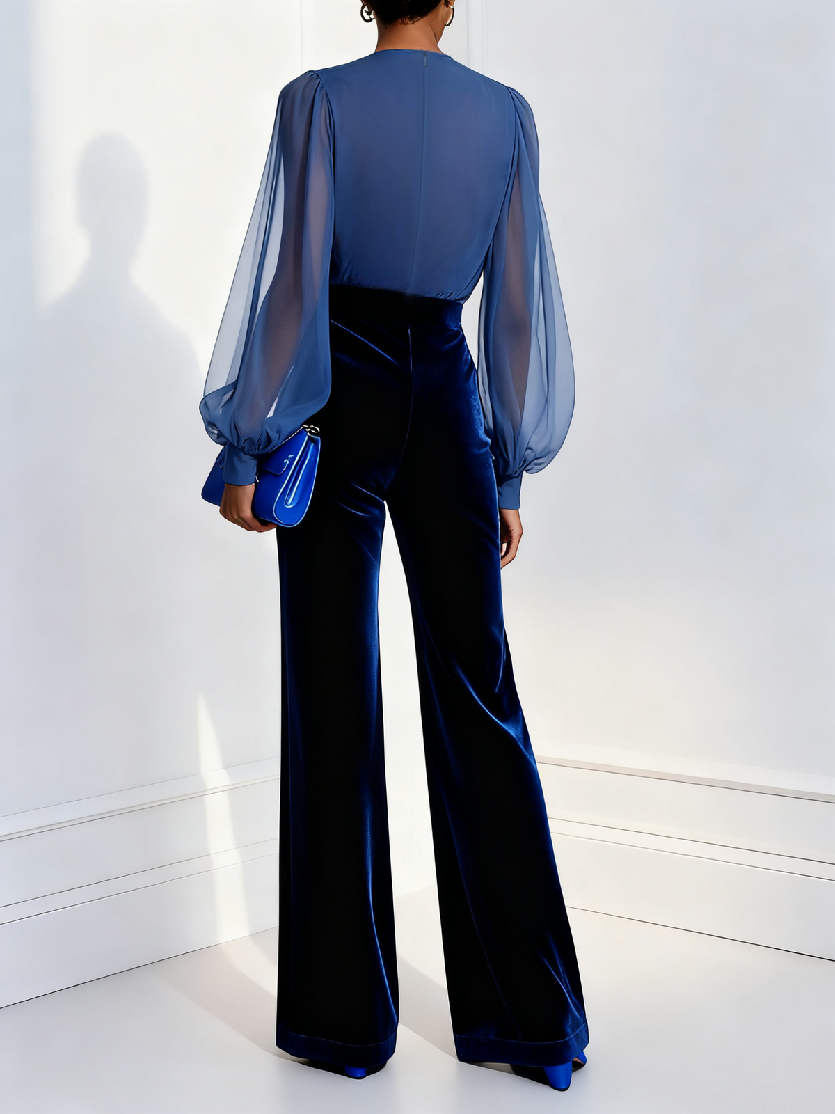 Blue Mesh V Neck Long Sleeved Velvet Jumpsuit – Sienna Noosa