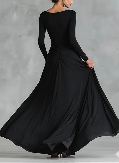 Black Modern Crepe Pleated Boat Neck Long Dress – Sienna Noosa
