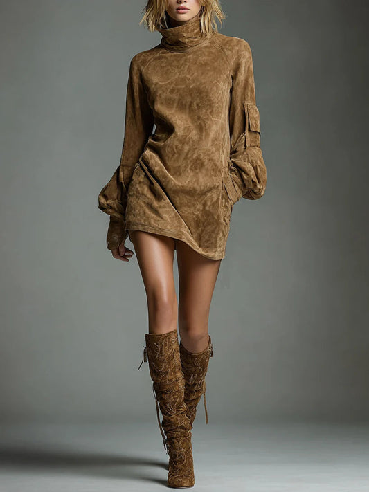 Julieta Vintage Loose Suede Turtleneck Mini Dress – Sienna Noosa