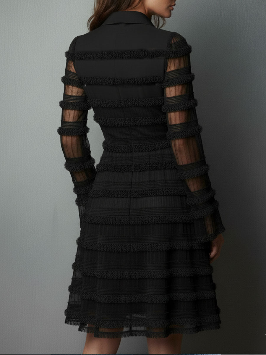 Mini Black Fringe Textured Sheer Layered Mini Dress – Sienna Noosa