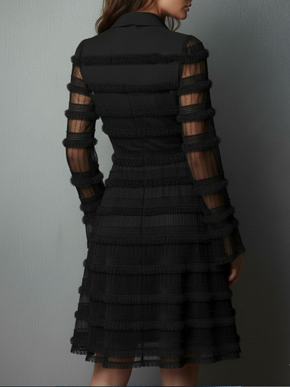 Mini Black Fringe Textured Sheer Layered Mini Dress – Sienna Noosa