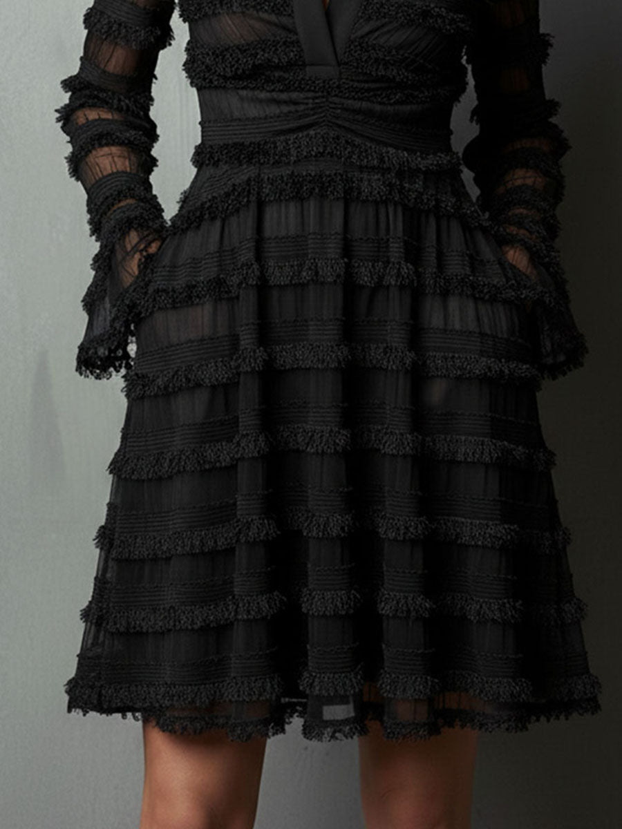 Mini Black Fringe Textured Sheer Layered Mini Dress – Sienna Noosa