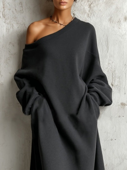 Black Off-shoulder Sweatshirt Maxi Dress – Sienna Noosa