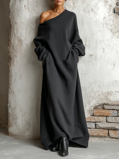 Black Off-shoulder Sweatshirt Maxi Dress – Sienna Noosa