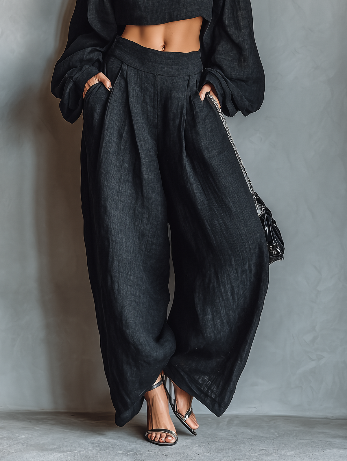 Black Off the Shoulder Long Sleeved Top and Wide Leg Pants Set – Sienna Noosa