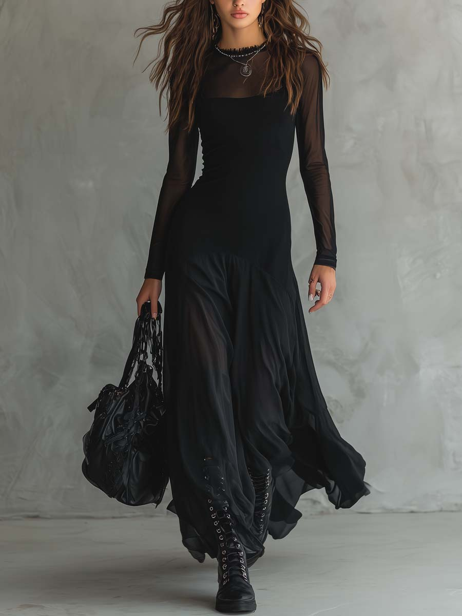 Black Tulle Patchwork Loose Fitting Maxi Dress – Sienna Noosa