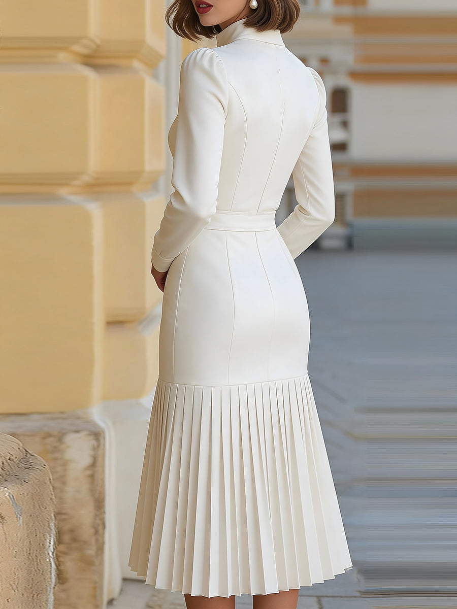 White Turtleneck Long Sleeved Pleated Midi Dress with Belt – Sienna Noosa