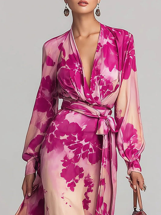 Rose Red Floral V Neck Belted Maxi Dress – Sienna Noosa
