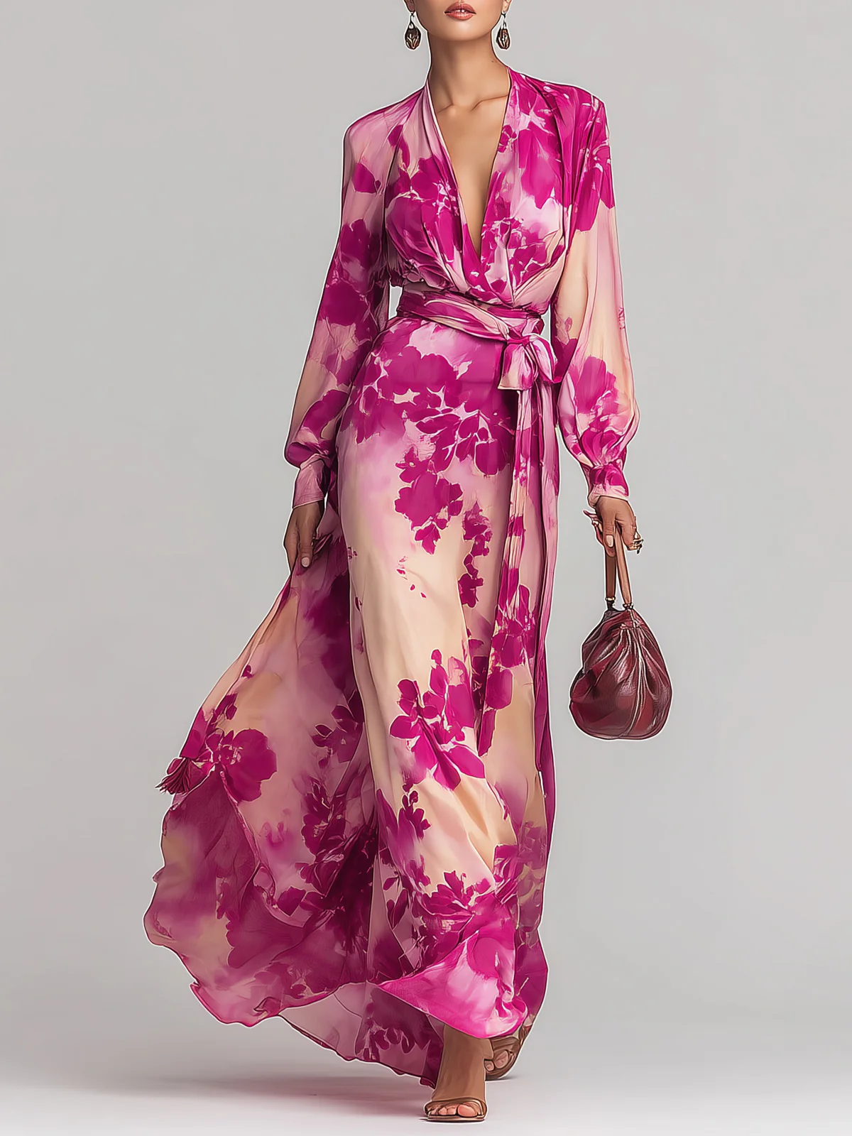 Rose Red Floral V Neck Belted Maxi Dress – Sienna Noosa
