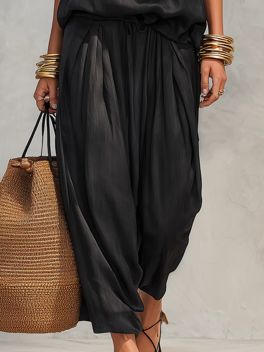Black Halter Neck Sleeveless Top and Pleated Trousers Set – Sienna Noosa