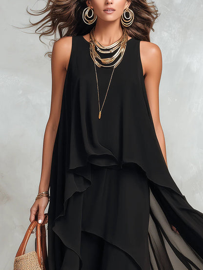 Black Chiffon Layered Round Neck Sleeveless Maxi Dress – Sienna Noosa