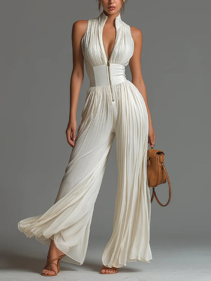 Jumpsuit Chiffon Pleated Blue Navy With Ruffles And Details Lace – Sienna Noosa