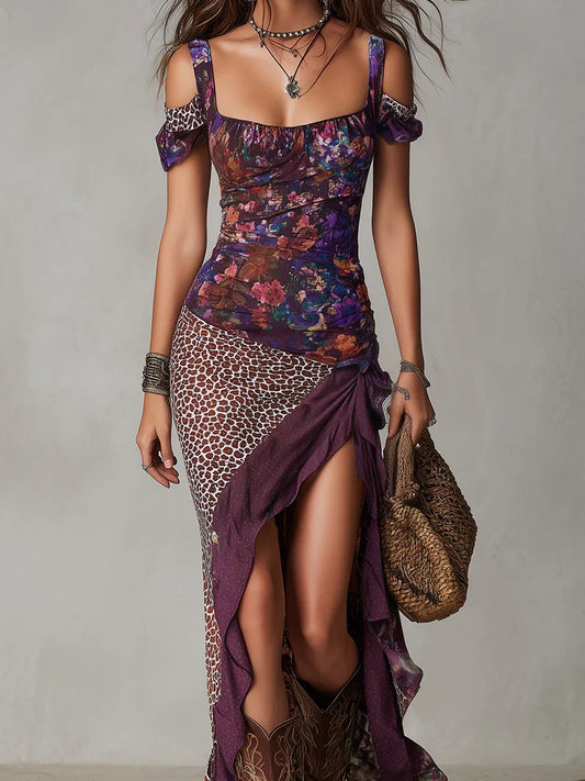 Julia Maxi Dress Print Style Etnico With Shoulder Off-shoulder And Split Lateral – Sienna Noosa