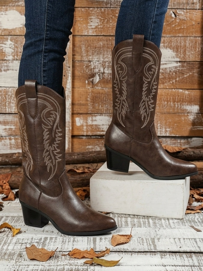 Western Cowboy Mid-Calf High-Heeled Riding Boots – Sienna Noosa