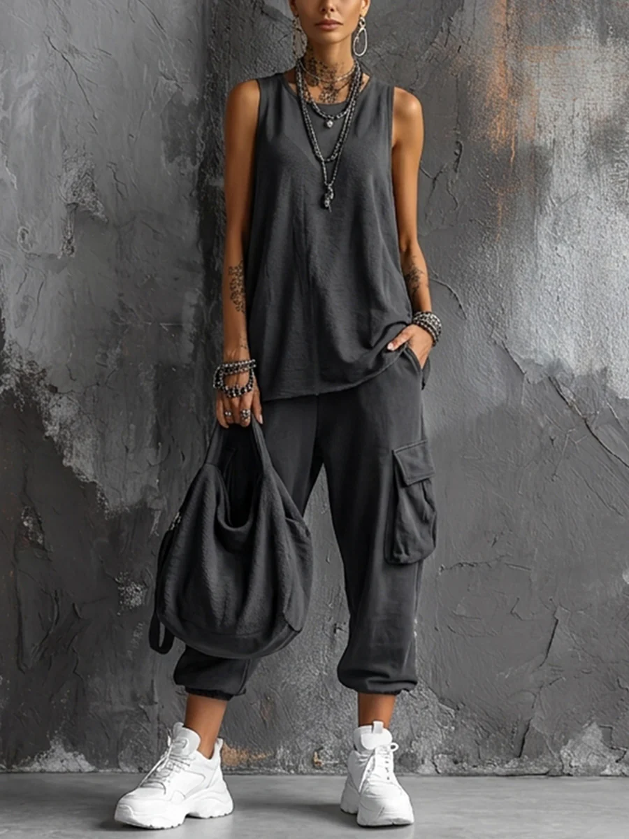 Dark Gray Vest and Jogger Cargo Pants Casual Suit – Sienna Noosa